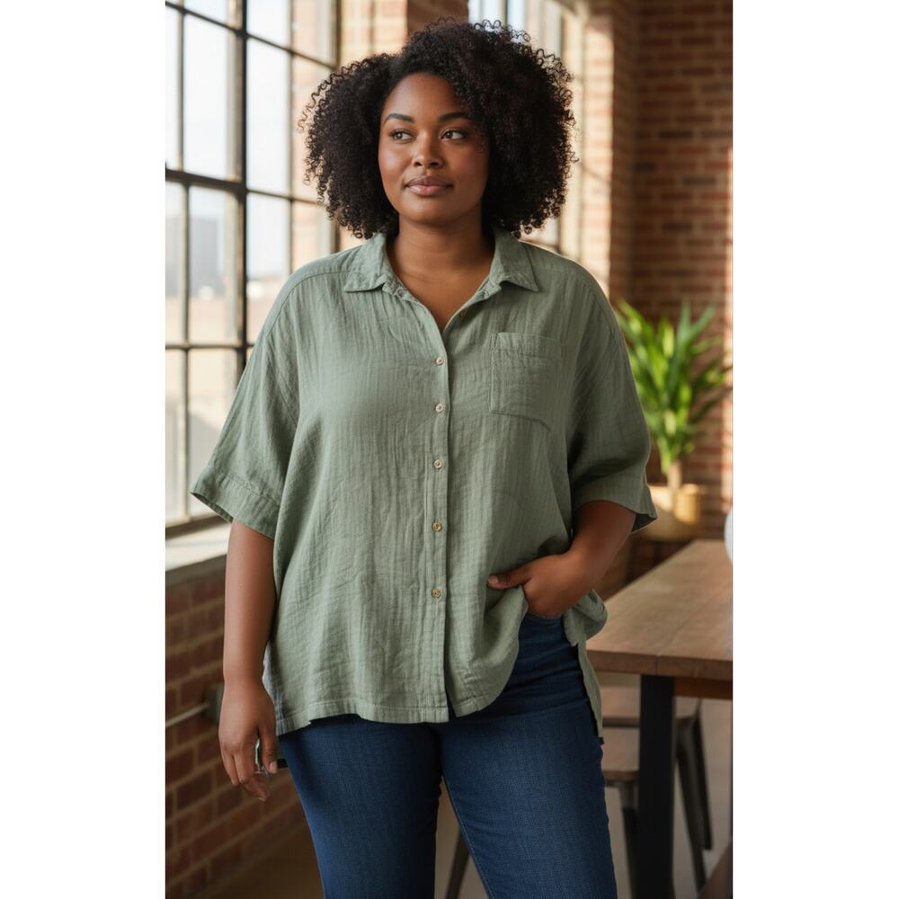 acacia swimwear Olive Green Button-Down Shirt
